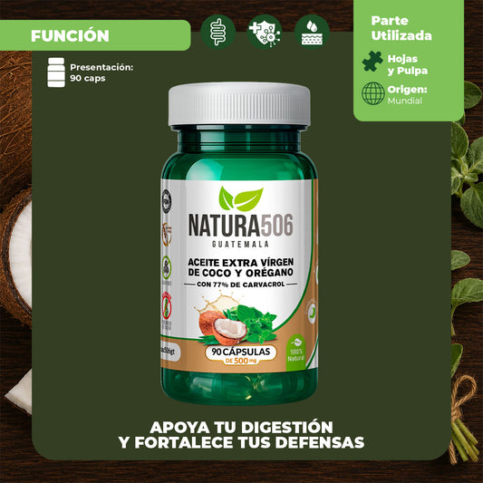Cápsulas de Aceite Extra Virgen de Coco y Orégano