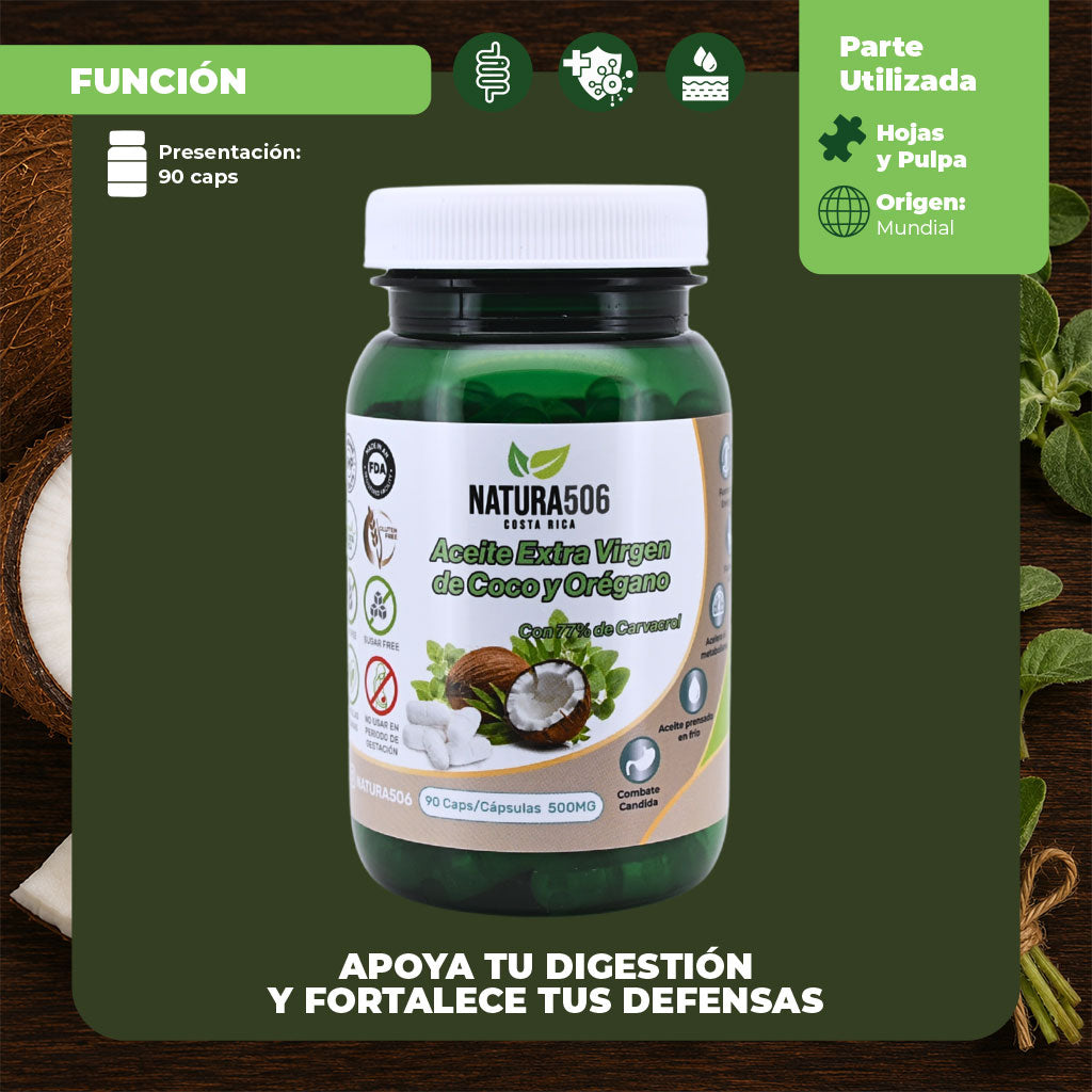 Cápsulas de Aceite Extra Virgen de Coco y Orégano